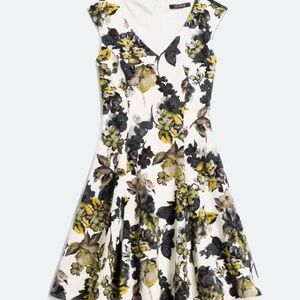 Adorne Floral V-Neck Fit and Flare Textured Dress comfortable with stretch
